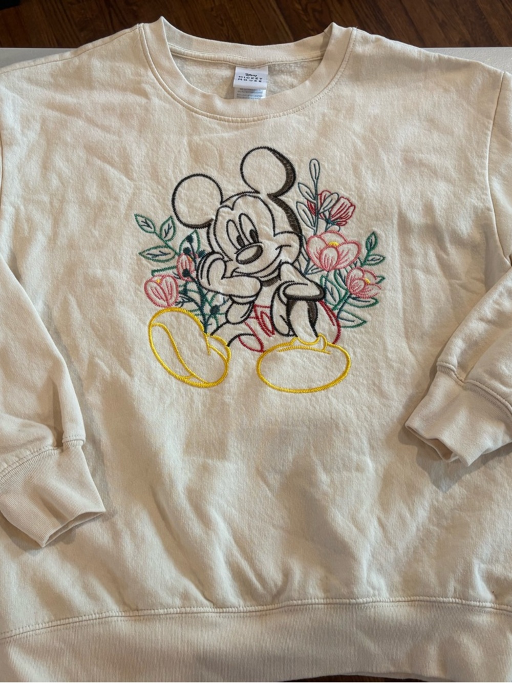 Disney Cream Sweatshirt with Embroidered Mickey and Floral Detail
